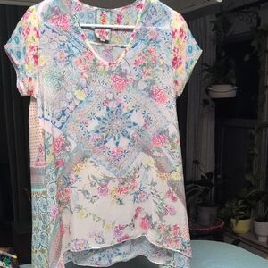 Johnny Was Multicolor Floral V-Neck Blouse